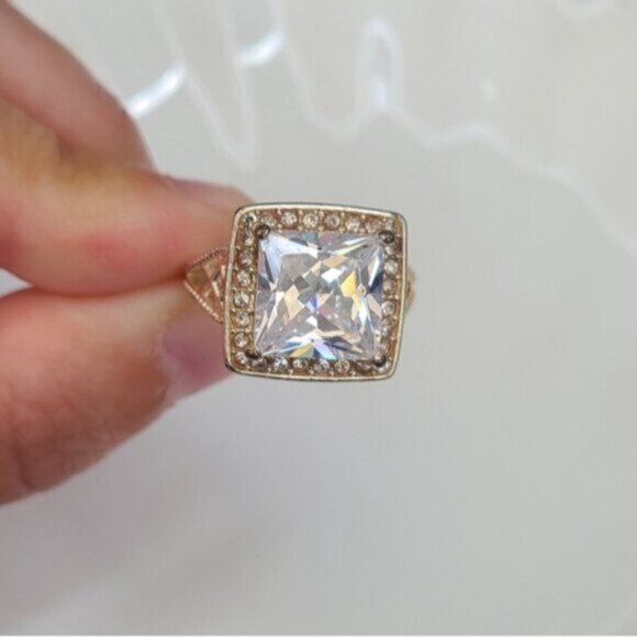 Vintage Square Princess Cut CZ Crystal Sterling Silver Cocktail Statement Ring 6 - Picture 10 of 11